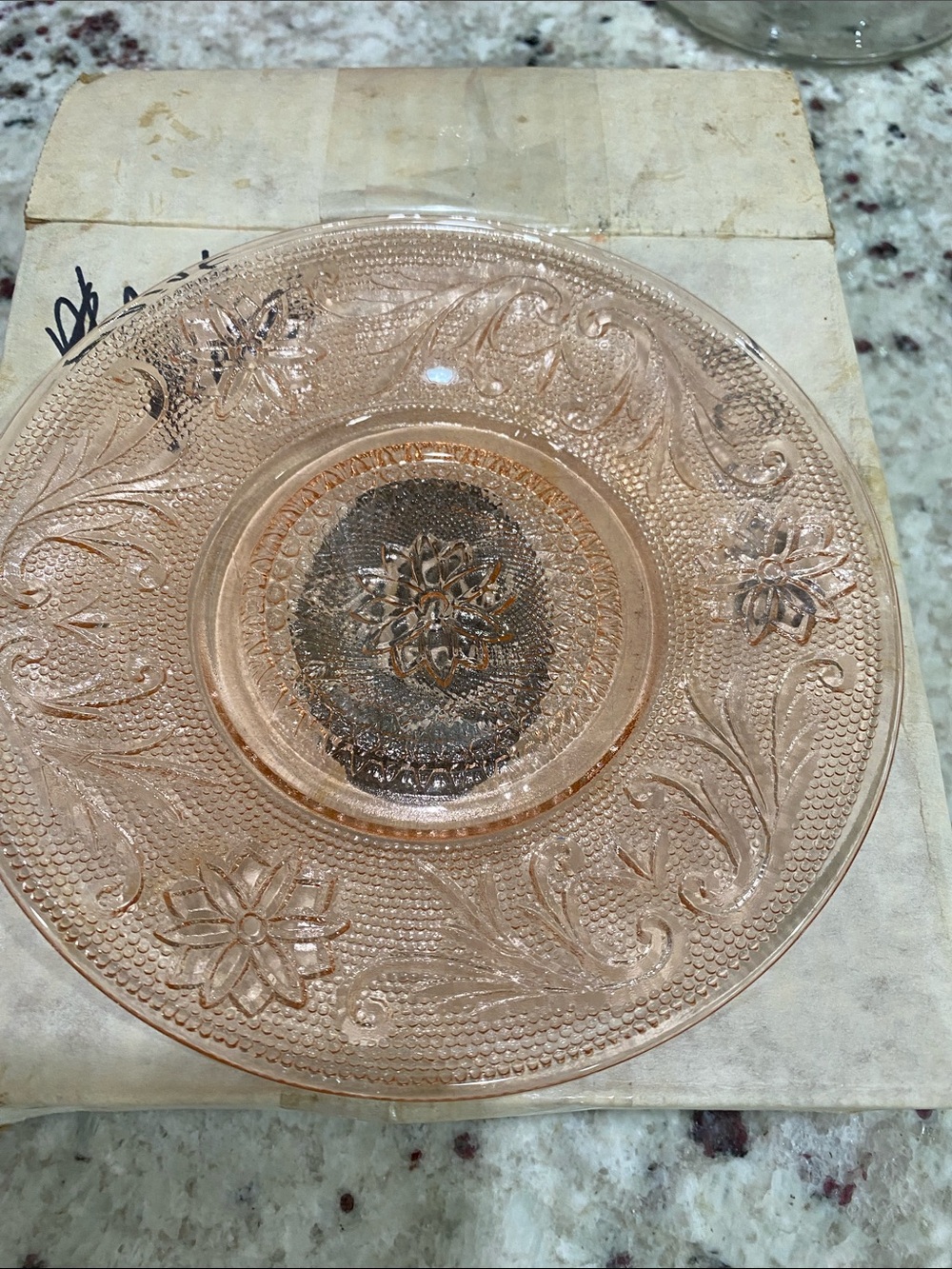 Tiara Pink Depression Glass Floral dessert plates